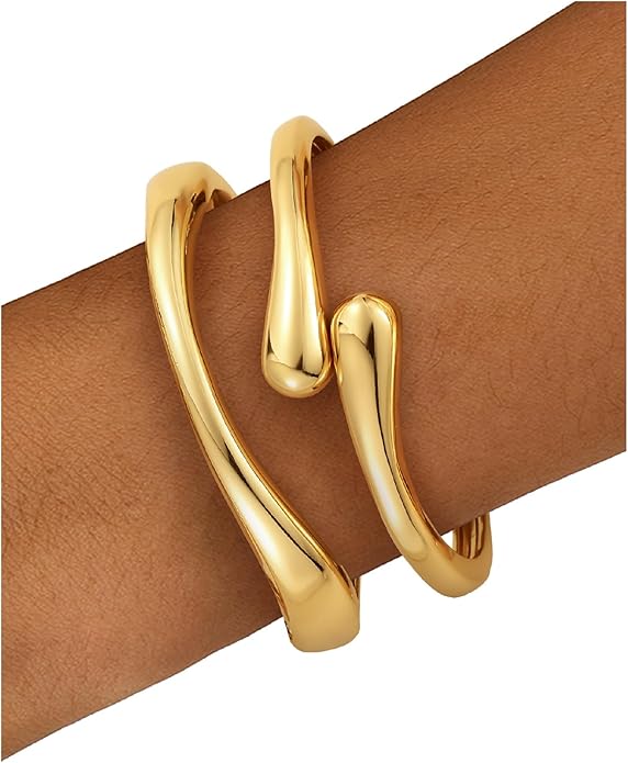 Chunky Gold Bangle Bracelets for Women, Gold Twist Cuff Bracelet Trendy Stackable Bangles Set Fashion Jewelry Gifts