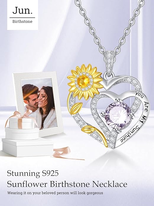 Valentine's Day Gifts for Wife 925 Sterling Silver Double Birthstone Pendant Necklaces I Love You for Always and Forever Necklace Anniversary Birthday Gifts for Wife Girlfriend Mom Her