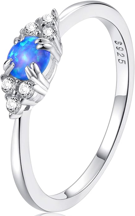 espere Sterling Silver Halo Opal Stacking Ring Simple Dainty Gold Ring Opal Ring Birthstone Ring 4-10