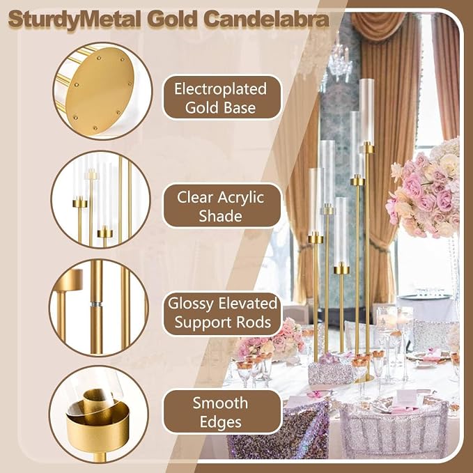 6PCS 5 Arm Candle Holder for Wedding Table, 39.4'' Tall Gold Floor Candelabra - Image 3