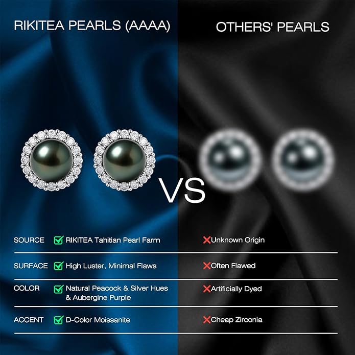 Genunie Tahitian Black Pearl Earrings, 9-11mm AAAA Natural Ocean-Grown Pearls with Sterling Silver Moissanite Earring, Anniversary Wedding Birthday Christmas Gift for Wife Mom Daughter, Women Jewelry