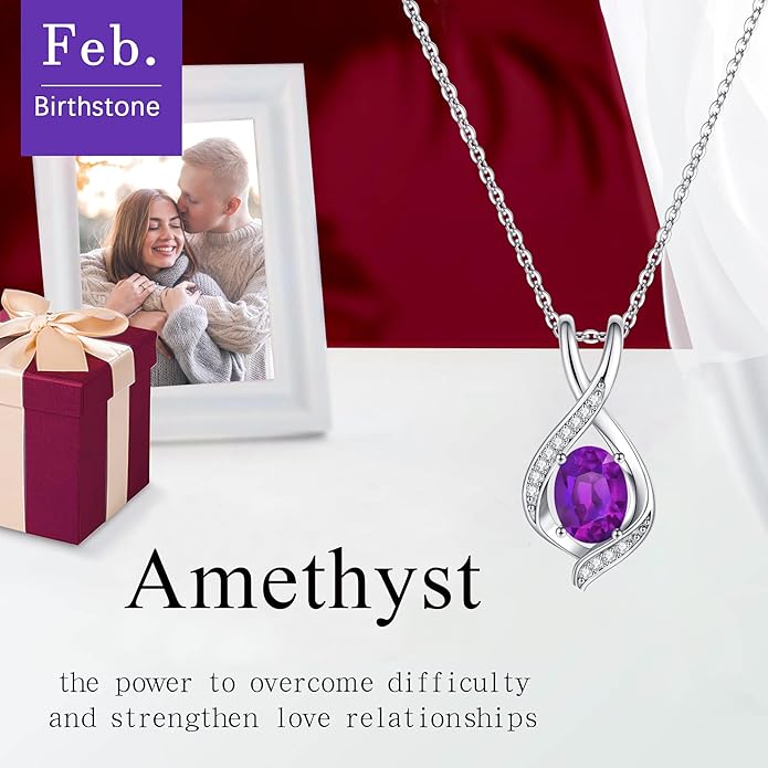 SMILEST Valentines Day Gifts for Her - 925 Sterling Silver Oval Sparkle Birthstone Necklace, Infinity Pendant Necklace Anniversary Birthday Gifts for Women Wife Girlfriend Mom Birthstone Necklace