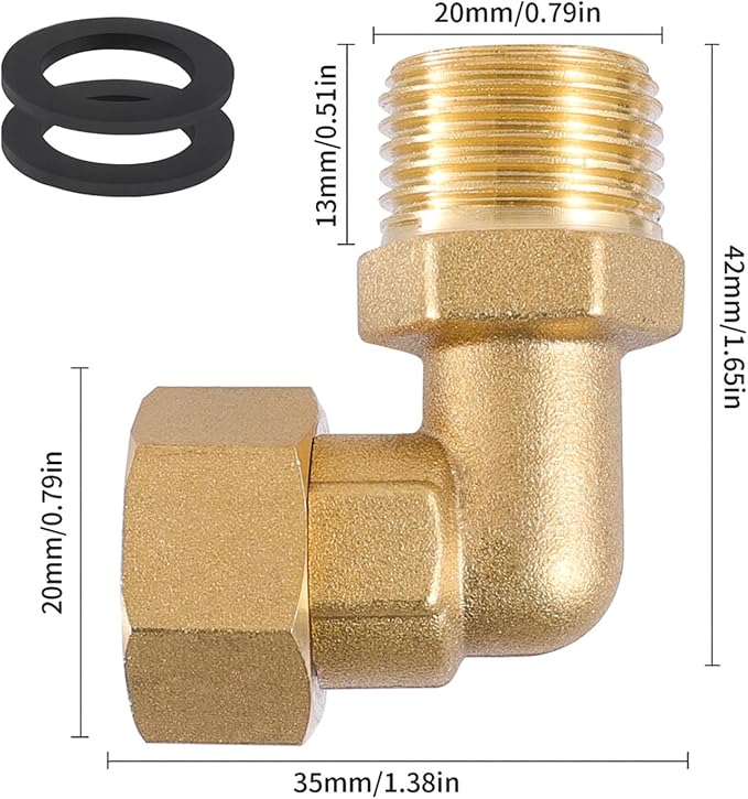 G1/2 Brass Clawfoot Tub Faucet Elbow Adapters, 90° Water Hose Elbows | 1 Pair - Image 2