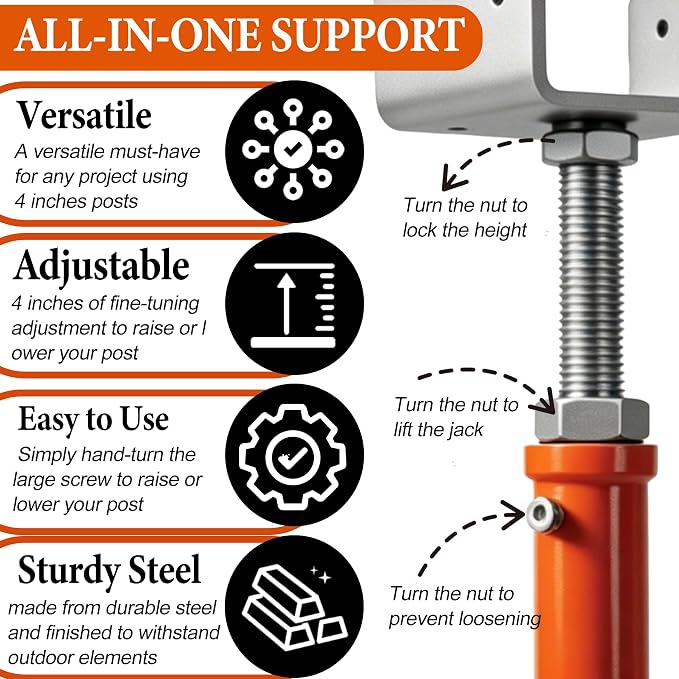 8 Pack U-Shaped Screw Jack, Heavy-Duty Steel Floor Jack Post - Image 5