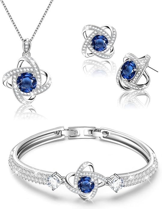Celestiluck Crystal Jewelry Sets For Women 18K White Gold Plated Bracelet Necklace and Earrings Sets for Wife Girlfriend or Mothers Idea Gift for Special Women in Life