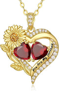 Sunflower Heart Necklace for Women 14K Gold Exquisite Valentines Day Anniversary Birthday Gifts for Wife Mother Her Double Birthstone Pendant Jewelry‘You Are My Sunshine’