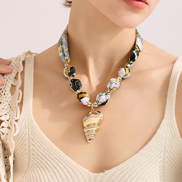 LILIE&WHITE Gold Charms Necklace for Women Bandana Necklace with Colorful Charms Necklaces Beach Jewelry Gift