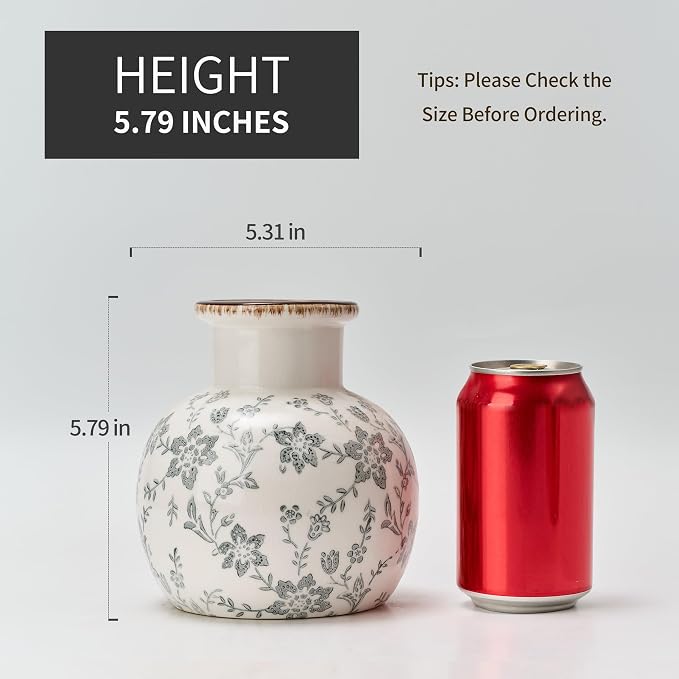 SIDUCAL Ceramic Vintage Vase, 5.91 Inch Retro Ice Cracked Chinoiserie Floral - Image 2