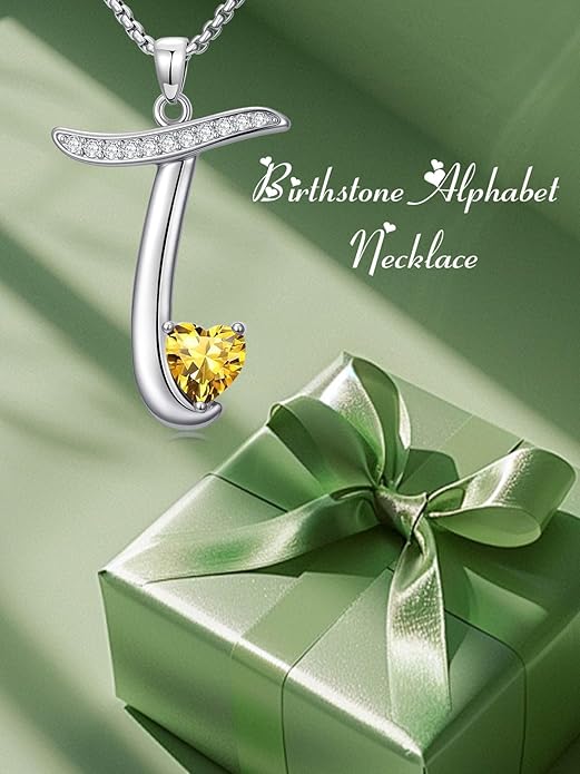 Valentines Day Gifts for Women Alphabet A to Z Initial Birthstone Pendant Necklaces for Women - 18k White Gold Plated Personalized Name Jewelry Valentine Mothers Day Birthday Gifts for Women Her Girlfriend