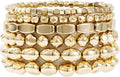 Gold Plated Beaded Bracelets for Women Trendy, 14K Gold Plated Stack Cross Pearl Gold Plated Bead Stretch Bracelets Set Elastic Hypoallergenic Bracelets Jewelry Gifts
