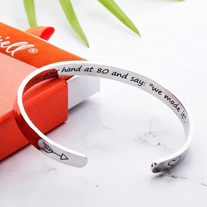Carviell Engraved Cuff Bracelets for Women – Inspirational, Friendship, Love, Mom, Daughter, Sister, Christian, Graduation, Memorial & Wedding Gifts – 80+ Phrases – Stainless Steel, Gift-Ready