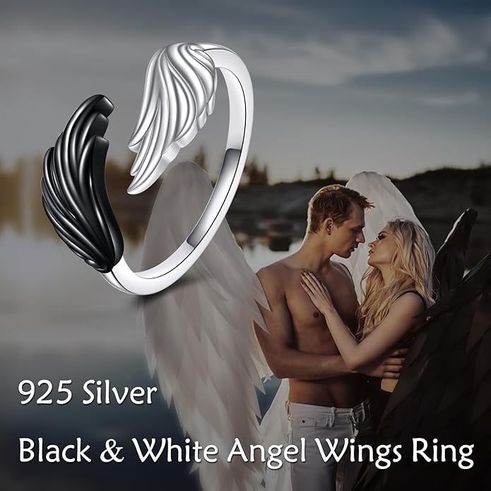 POPLYKE Frog/Wolf/Dragonfly/Hummingbird/Fox/Elephant/Panda/Red Panda/Angel Wings Rings for Women Men 925 Sterling Silver Anxiety Rings Open Rings Jewelry