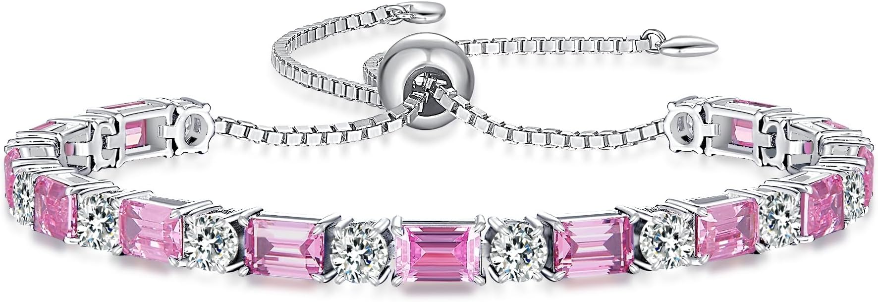 Birthstone Tennis Bracelets for Women White Gold Sterling Silver Gemstone Bracelets Adjustable Chain 6-9 Inchs Jewelry Anniversary Birthday Gifts for Women Mom Wife Her