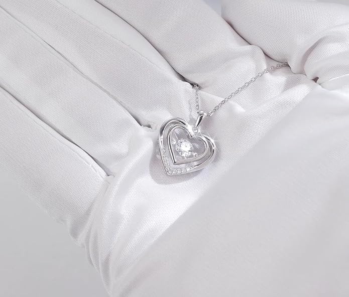 Sterling Silver 0.03 Carat Diamond and 0.46 Carat Created Moissanite Heart Necklace for Women, Jewelry Gifts for Her 18-20 Inch