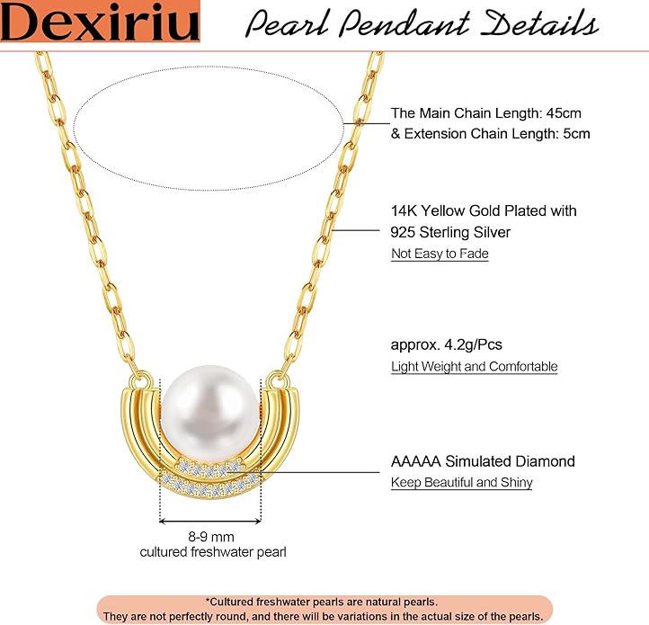 Pearl Necklace for Women with 14K Gold Plated S925 Silver & Butterfly Pendant Necklace, 17.7"+2" Chain Length, Gift for Birthday, Mothers Day, Christmas, Anniversary, Graduation