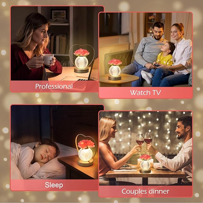 AMWGIMI Women Gifts Rose Flower Lamp Cordless LED Touch Lamp Decor Gift | - Image 6