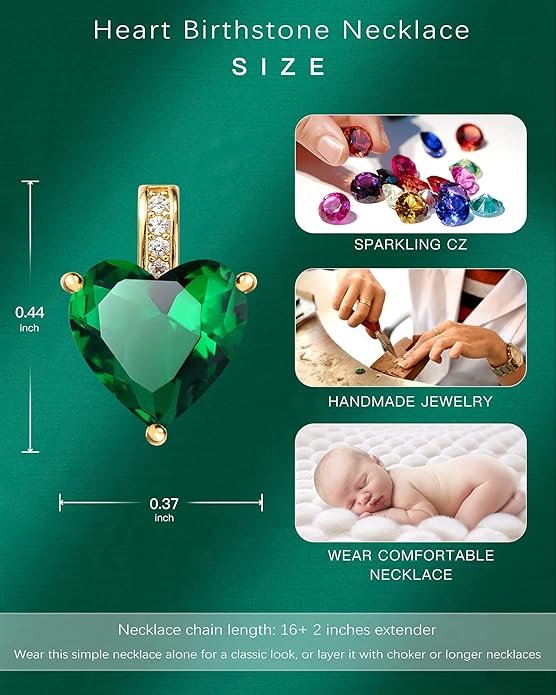 Genuine Birthstone Necklace for Women, Heart Love Necklace, Birthday Gifts for Her