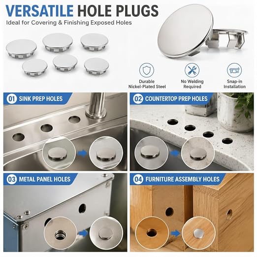 Hicarer 15 Pack Fit 5/8" Hole Metal Hole Plugs, Nickel-Plated Steel Snap-in - Image 3