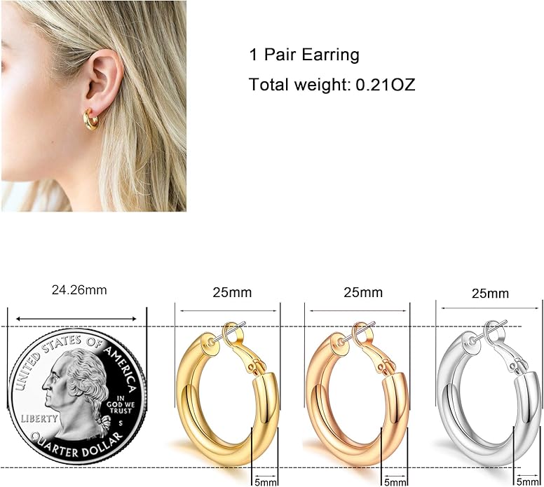 sovesi Chunky Gold Hoop Earrings for Women with 925 Sterling Silver Post, 14K Gold Plated Small Thick Gold Hoops Earrings for Women