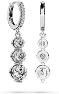 Moissanite Three-stone Diamond Drop Earrings for Women S925 Rodium Vermeil Sterling Silver Trilogy Dangle for Wife Girlfriend Mom Gifts for Her Daughter on Birthday Wedding Anniversary