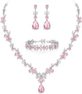 Crysdue Wedding Jewelry Set for Women, Floral Leaf Vine Teardrop Necklace Dangle Earrings Bracelet and Hair Comb, Cubic Zirconia Elegant Party Prom Jewellery for Bridal Bridesmaid