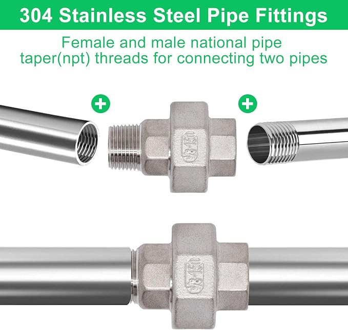 2Pcs Cast Pipe Fittings Union, 3/8" NPT Female x 3/8" NPT Male Thread 304 - Image 6