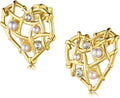 Vintage Gold Statement Stud Earrings, Stainless Steel Chunky Drop Dangle Thick Earrings, Geometric Design with Pearl Accents, Textured Sun Round Heart Pattern for Women