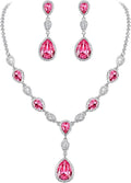 EleQueen Women's Cubic Zirconia Teardrop Y-Necklaces Dangle Earrings Jewelry Sets for Brides Bridesmaids