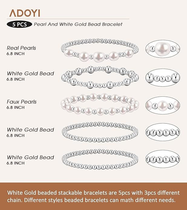 adoyi Gold Bracelets for Women Beaded Bracelet 14K Gold Plated Bracelet Stack Strand Stretch Bead Ball Bracelet Set Stackable Bracelet Adjustable Bracelet Set Jewelry for Gifts