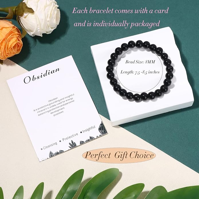 16PCS Natural Crystal Bracelets for Women Men - 8mm Semi-Precious Gemstone Beaded Bracelets, Round Gemstones Stretch Bracelet, Yoga Bracelets Jewelry Gifts