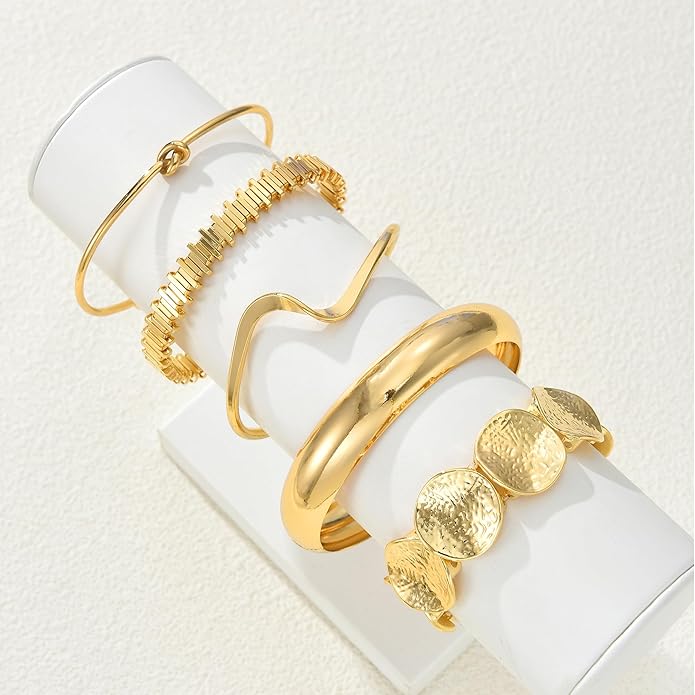 iF YOU Gold Bangle Bracelets for Women, Dainty Knot 14K Gold Plated Multi Layer Bangle Cuffs, Personalized Boho Chunky Bracelets for Women Jewelrys Set Gifts
