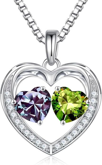 Iefil Valentines Day Gifts for Her - 925 Sterling Silver Heart Birthstone Necklace, Anniversary Birthday Gifts for Women Wife Girlfriend Mom Her