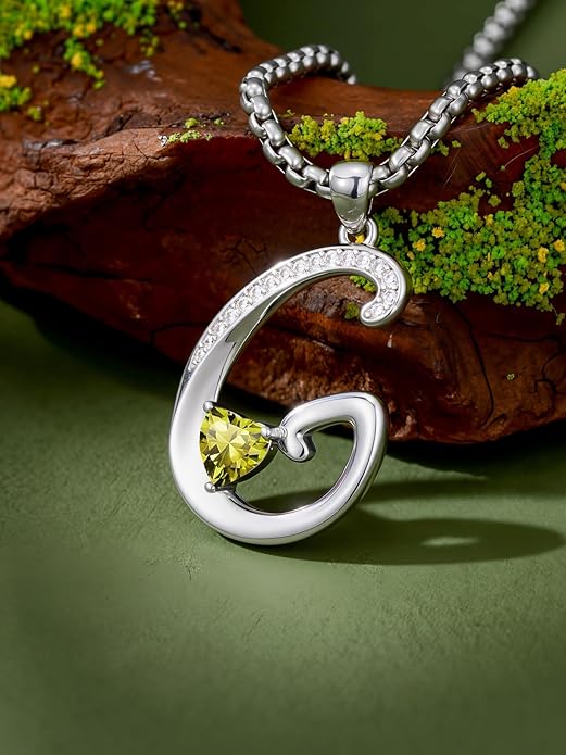 Valentines Day Gifts for Women Alphabet A to Z Initial Birthstone Pendant Necklaces for Women - 18k White Gold Plated Personalized Name Jewelry Valentine Mothers Day Birthday Gifts for Women Her Girlfriend