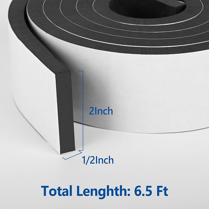 Self Adhesive Foam Tape Weatherstrip 2In x 1/2In x 6.5Ft High Density Foam - Image 2
