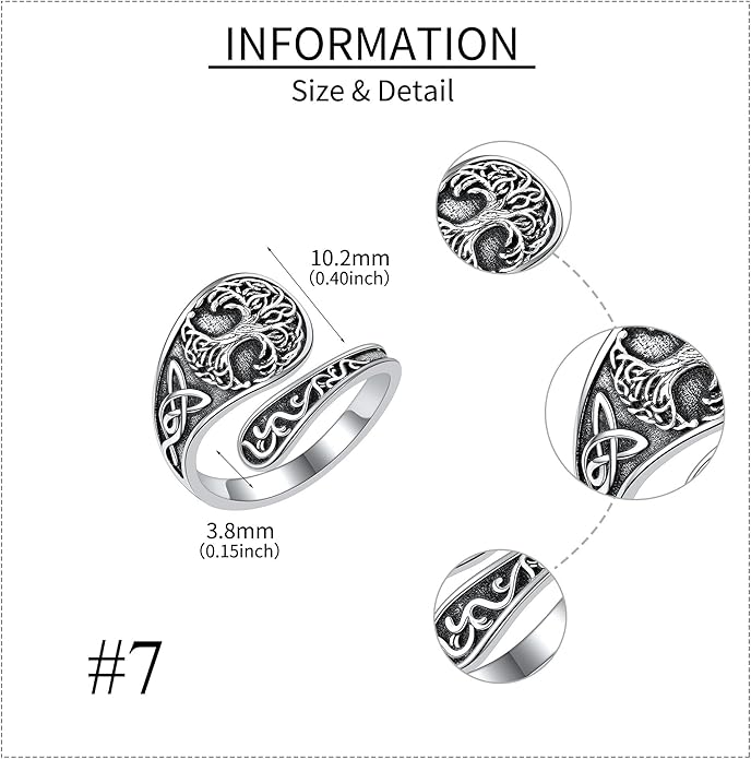 Spoon Rings 925 Sterling Silver Adjustable Hummingbird/Shark/Daisy/Tree Of Life/Dragonfly/Witches Knot/Sea Turtle Ring Thumb Rings Birthday Jewelry Gifts for Women Mother