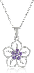 Amazon Collection Genuine or Created Gemstone Birthstone Flower Pendant Necklace with Chain in Sterling Silver, 18"