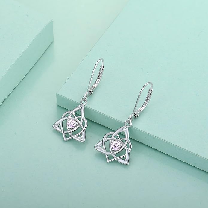 Starchenie Celtic Knot Dangle Earrings Sterling Silver Trinity Love Knot Leverback Earrings Gemstones Jewelry for Women