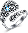 Midari Sun and Moon/Bee/Celtic/Life of Tree/Lotus Spoon Ring for Women 925 Sterling Silver Adjustable Ring Open Ring for Women Men Halloween Birthday Gift