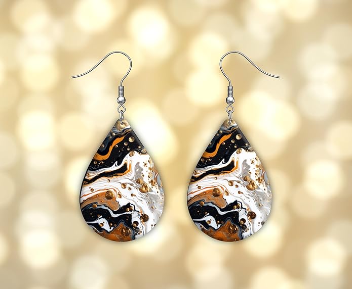 Teardrop Wood Earrings Light Weight Printed Image Dangle Jewelry, Fun and Funky