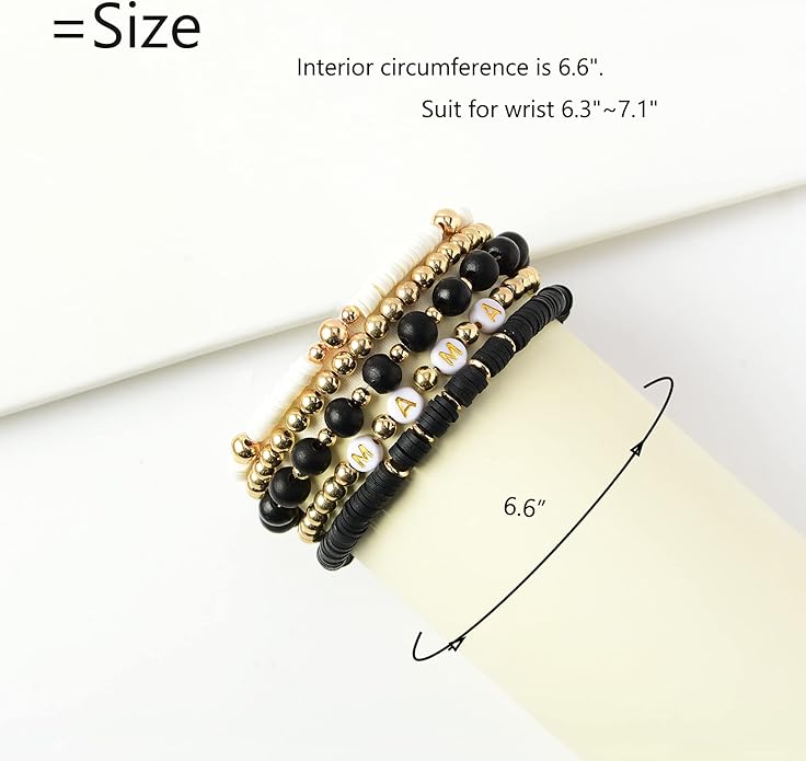 GOOJIDS Surfer Heishi Clay Bead Bracelets for Women Bohemian Stackable Gold Plated Beaded Stretch Bracelets Elastic Layering Friendship Bracelets Set Boho Jewelry