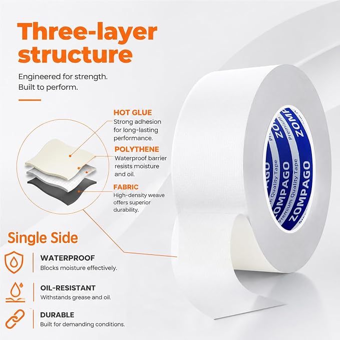 ZOMPAGO White Window Weather Sealing Tape 1.8in x 66FT, Cloth Draft Stopper - Image 6