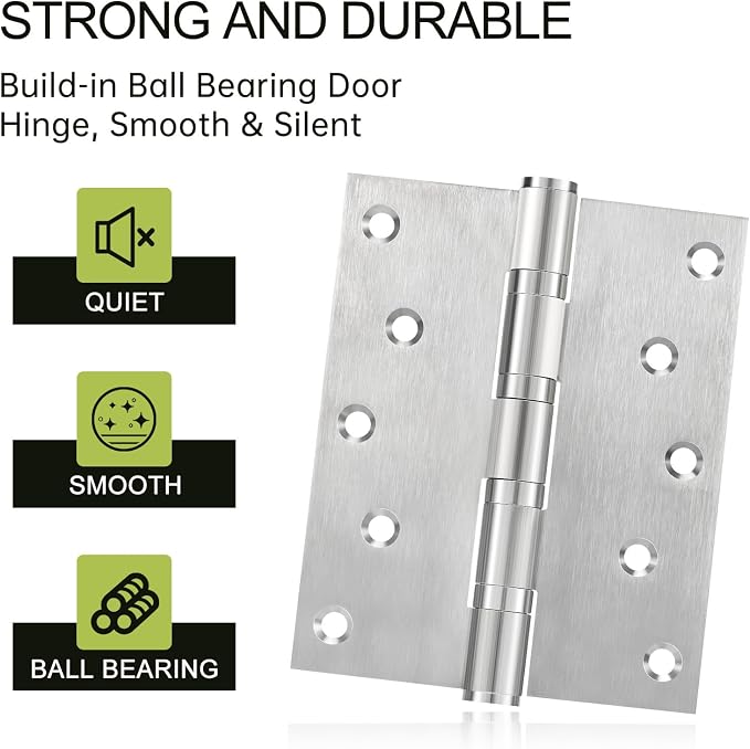 5" Ball Bearing Door Hinges 6 Pack, Heavy Duty Stainless Steel Hinge 5 x 4 Inch - Image 4