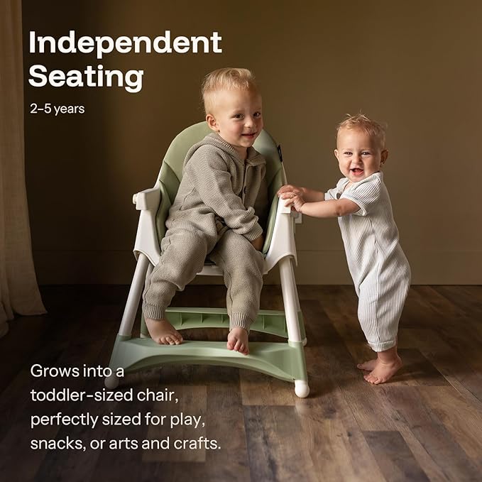 HARPPA 6-in-1 Convertible Baby High Chair for Toddlers, Foldable Highchair with Removable Tray for Eating & Playing, Adjustable 5-Point Safety Harness, Toddler High Chair with PU Cushion, Green