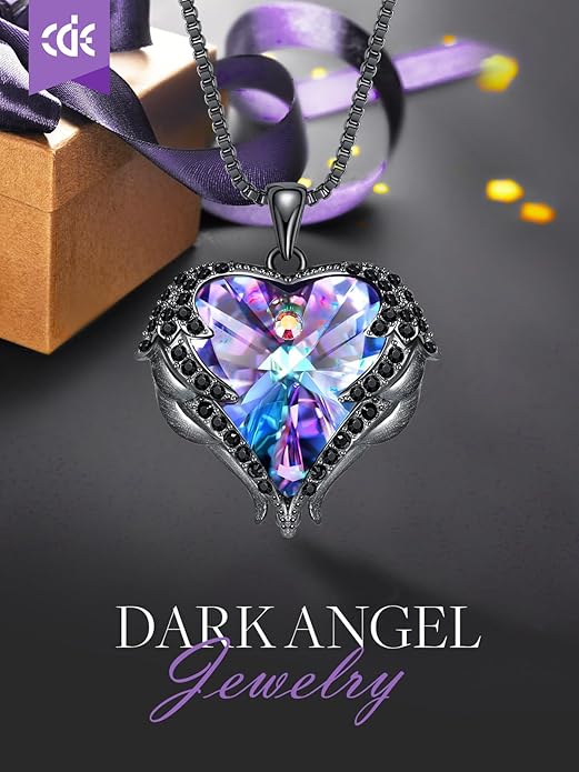 CDE Valentines Day Gifts for Women Angel Wings Necklace for Women with Birthstone, Love Heart Silver Tone/Gold Tone Pendant, Ideal Anniversary or Birthday Jewelry Gifts for Wife Girlfriend Her