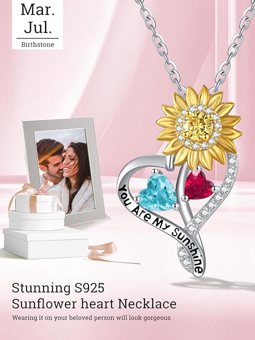 Valentine's Day Gifts for Wife 925 Sterling Silver Double Birthstone Pendant Necklaces I Love You for Always and Forever Necklace Anniversary Birthday Gifts for Wife Girlfriend Mom Her