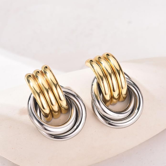 14K Gold Plated Knot Earrings for Women Gold Silver Earrings Heart Link Drop Dangle Earring Chunky Golden Knotted Statement Jewelry