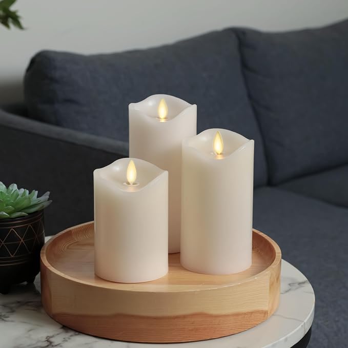 Co. Flameless Moving Flame Pillars, Unscented Wax Melted Edge, AA Batteries - Image 8