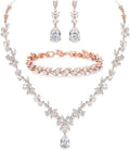 Crysdue Wedding Jewelry Set for Women, Floral Leaf Vine Teardrop Necklace Dangle Earrings Bracelet and Hair Comb, Cubic Zirconia Elegant Party Prom Jewellery for Bridal Bridesmaid