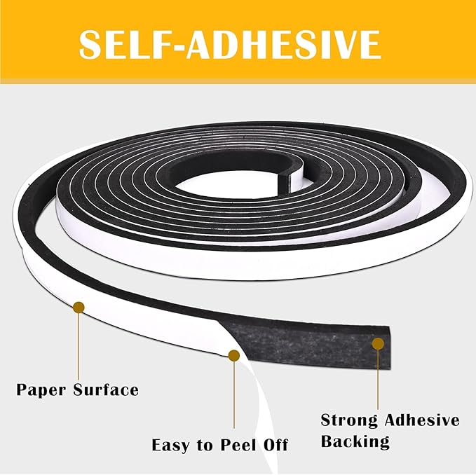 1/2 Inch Wide x 1/4 Inch Thick Foam Weather Stripping Black, Single Sided Foam - Image 3