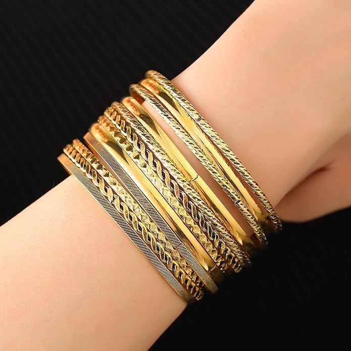 16Pcs Gold Bangle Bracelets for Women - Multi Layer Stackable Textured Bracelets Boho Jewelrys Set.